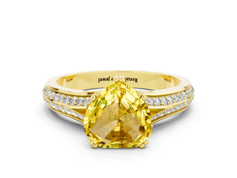 Yellow gold Heart Cut Yellow Sapphire Split Shank Engagement Ring with Pavé Band_24