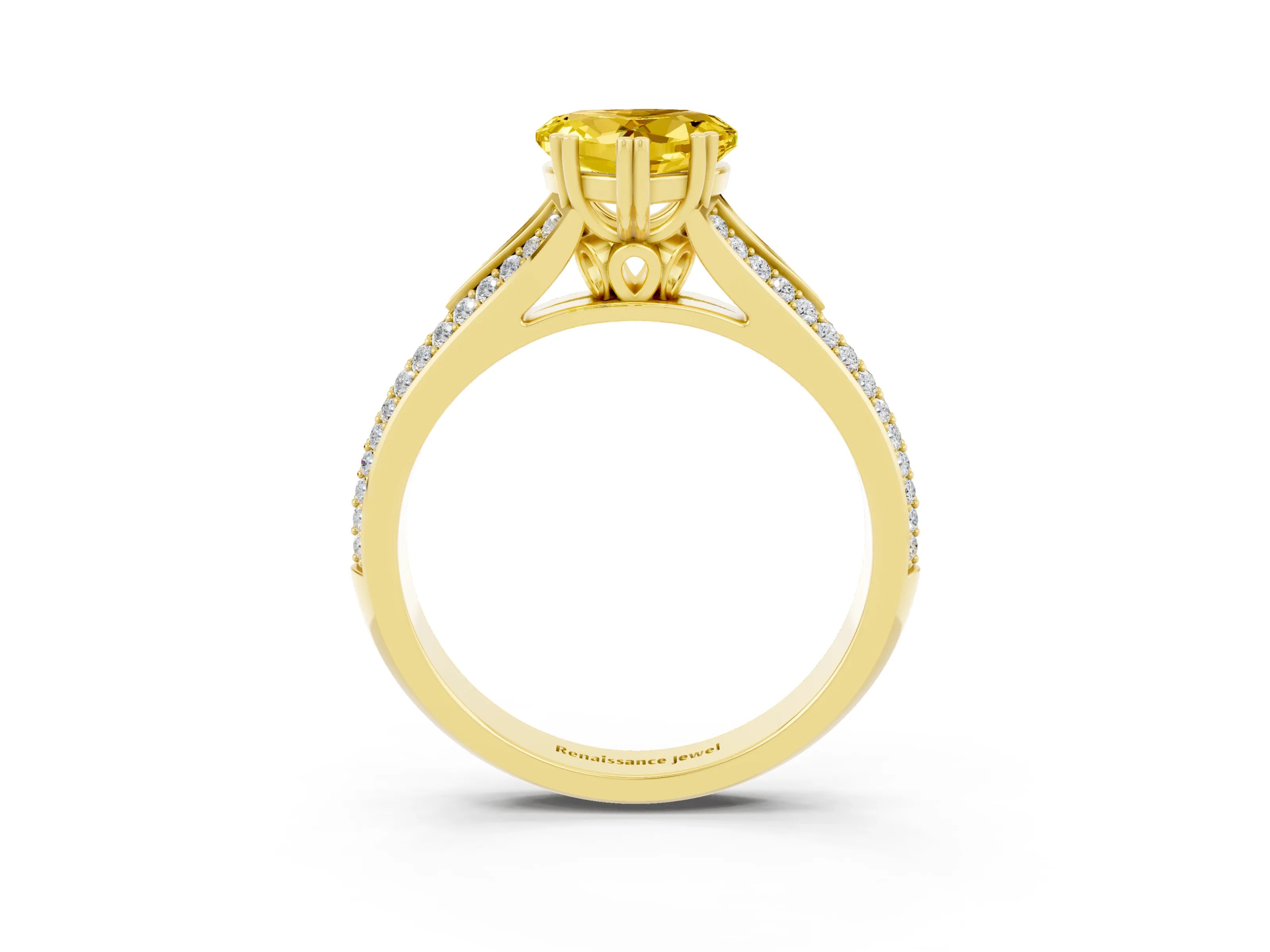 Yellow gold Heart Cut Yellow Sapphire Split Shank Engagement Ring with Pavé Band_27