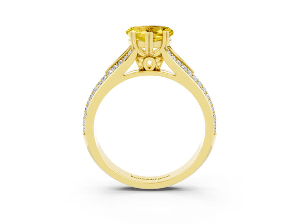 Yellow gold Heart Cut Yellow Sapphire Split Shank Engagement Ring with Pavé Band