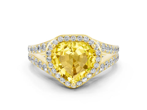 Yellow gold Heart Cut Yellow Sapphire Split Shank Halo Ring with Four-Prong Setting_12