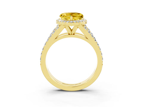 Yellow gold Heart Cut Yellow Sapphire Split Shank Halo Ring with Four-Prong Setting_15