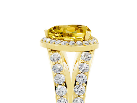 Yellow gold Heart Cut Yellow Sapphire Split Shank Halo Ring with Four-Prong Setting_17