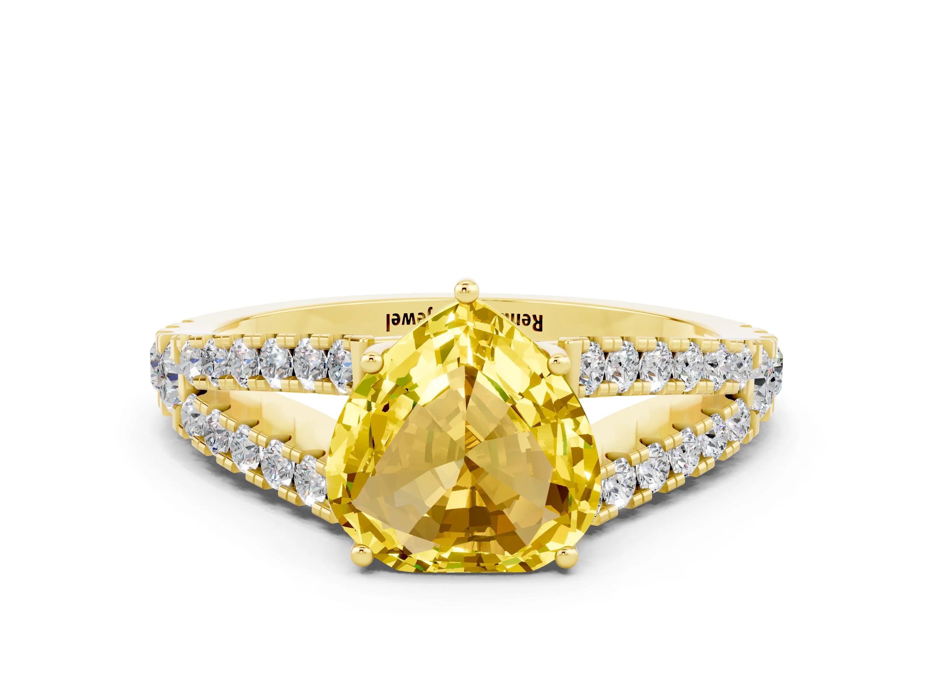 Yellow gold Heart Cut Yellow Sapphire Split Shank Pavé Engagement Ring with Four-Prong Setting_12