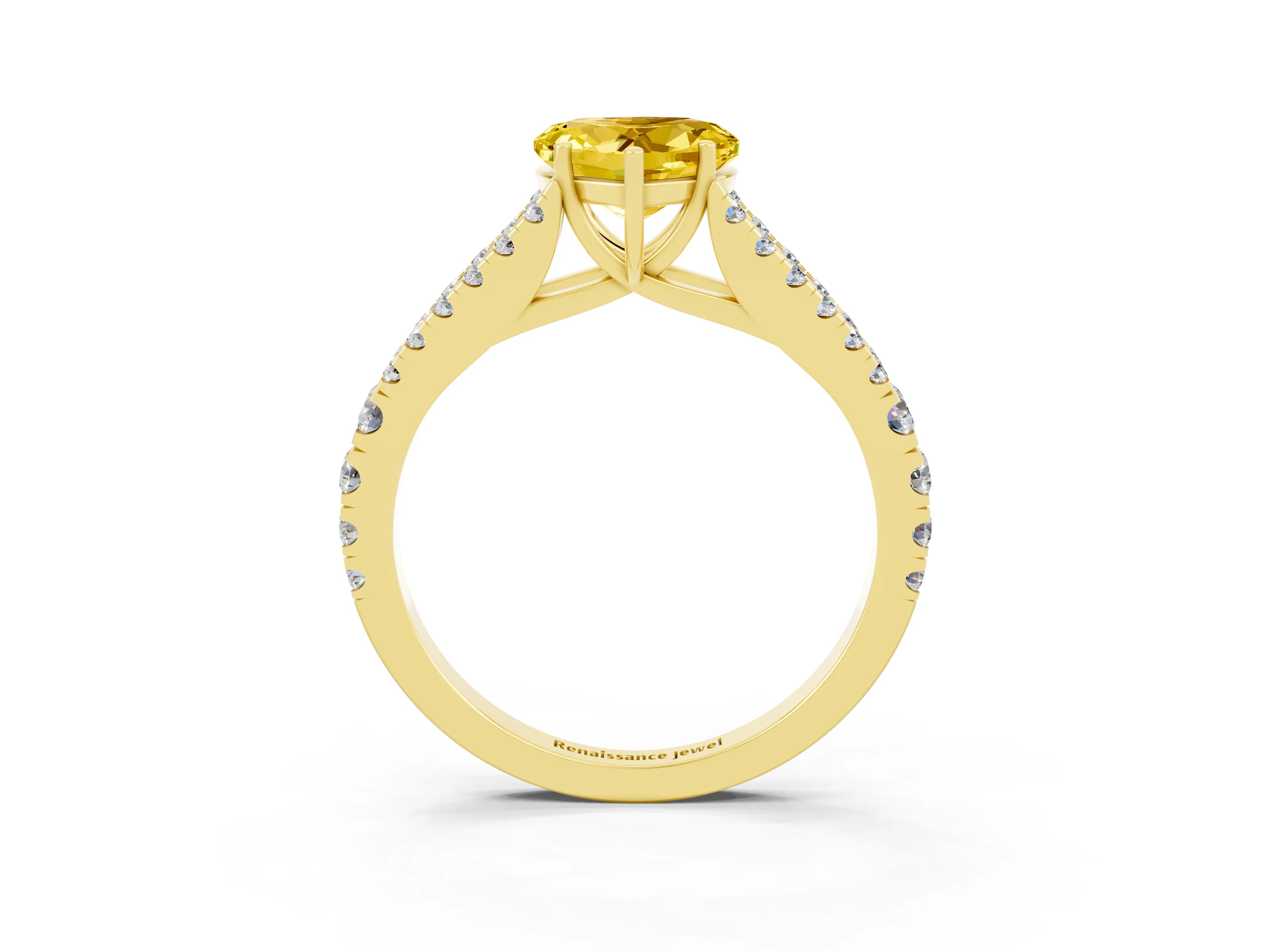 Yellow gold Heart Cut Yellow Sapphire Split Shank Pavé Engagement Ring with Four-Prong Setting_15