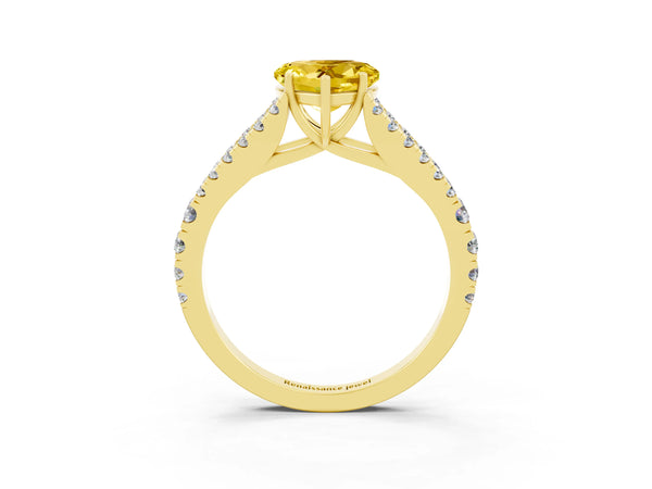 Yellow gold Heart Cut Yellow Sapphire Split Shank Pavé Engagement Ring with Four-Prong Setting