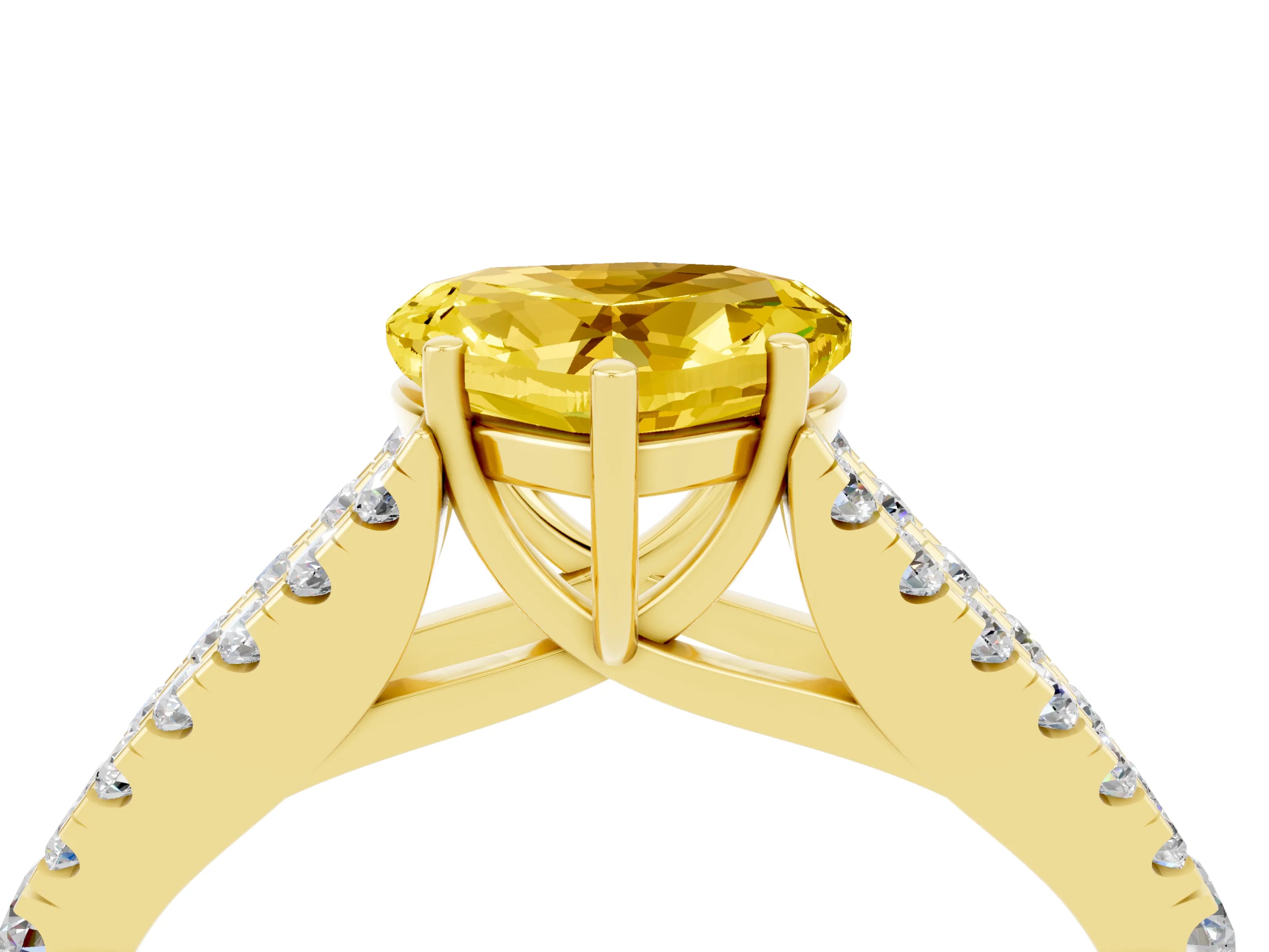 Yellow gold Heart Cut Yellow Sapphire Split Shank Pavé Engagement Ring with Four-Prong Setting_16