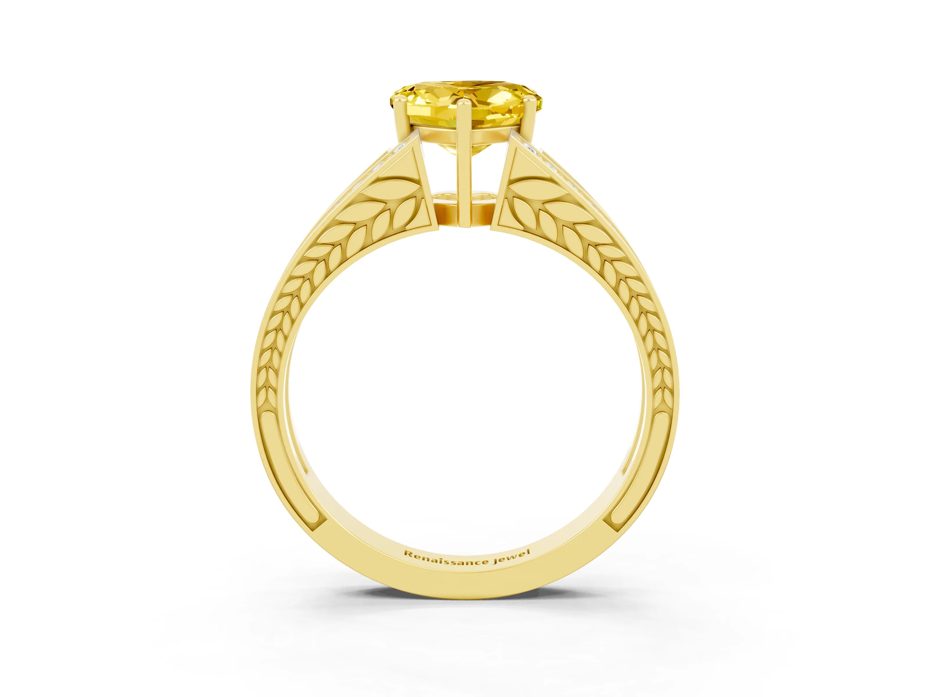 Yellow gold Heart Cut Yellow Sapphire Split Shank Ring with Pavé Band and Four-Prong Setting_3