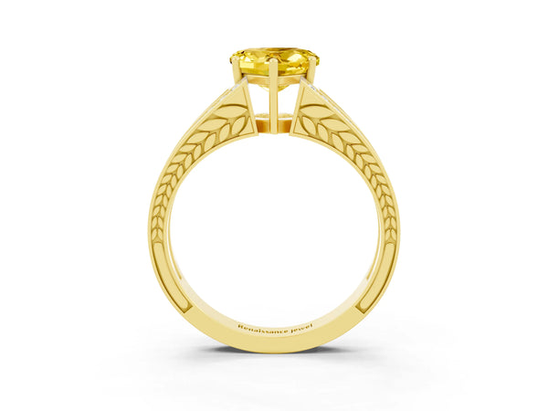 Yellow gold Heart Cut Yellow Sapphire Split Shank Ring with Pavé Band and Four-Prong Setting