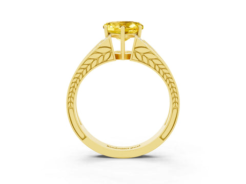 Yellow gold Heart Cut Yellow Sapphire Split Shank Ring with Pavé Band and Four-Prong Setting_3