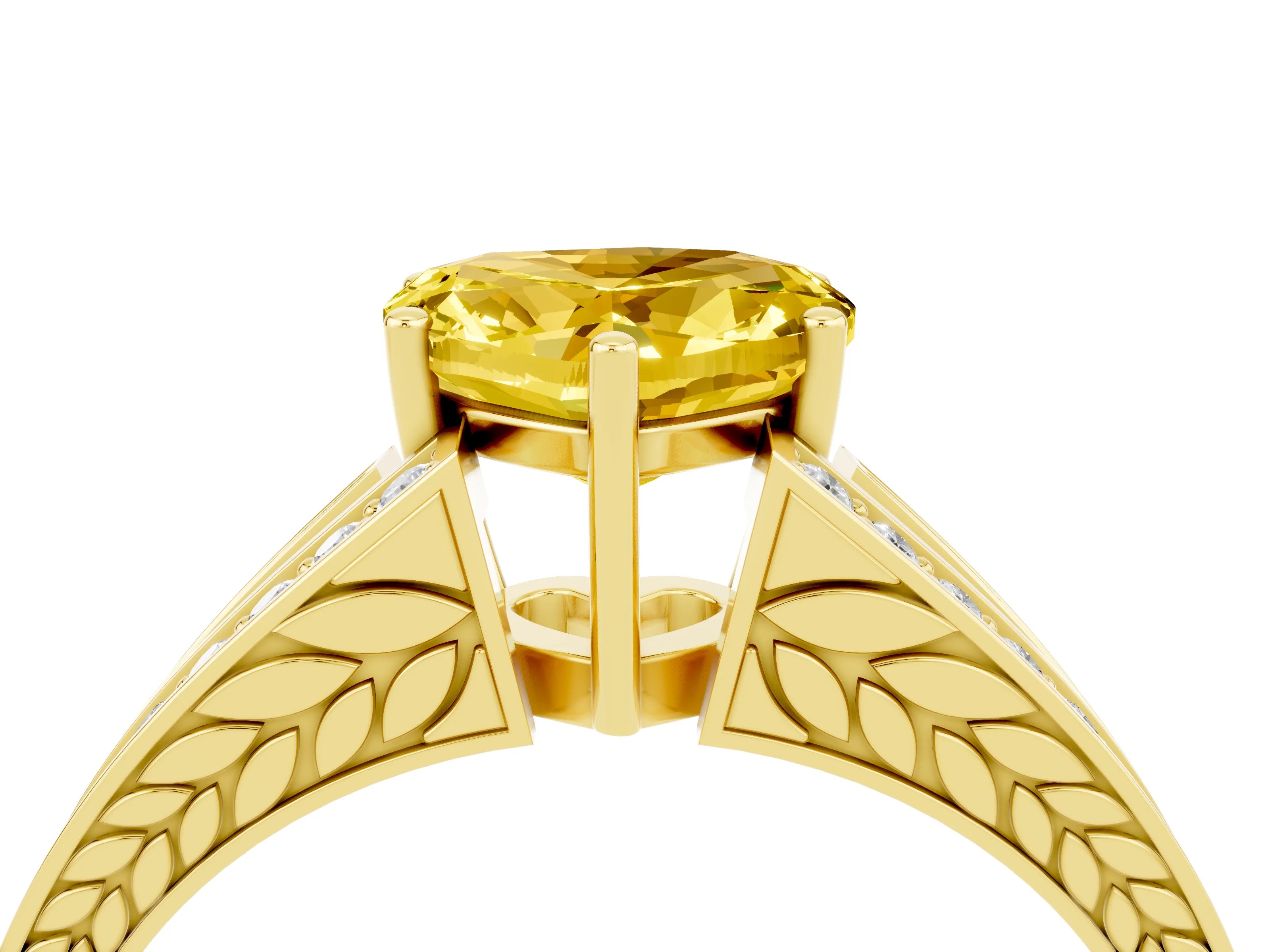 Yellow gold Heart Cut Yellow Sapphire Split Shank Ring with Pavé Band and Four-Prong Setting_4