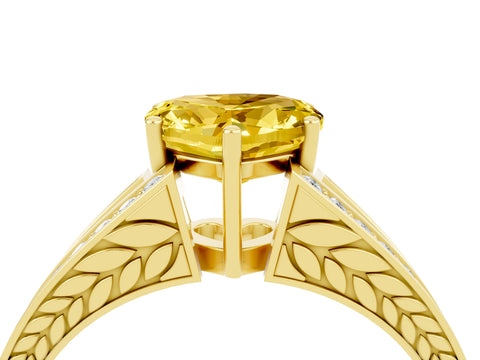 Yellow gold Heart Cut Yellow Sapphire Split Shank Ring with Pavé Band and Four-Prong Setting_4