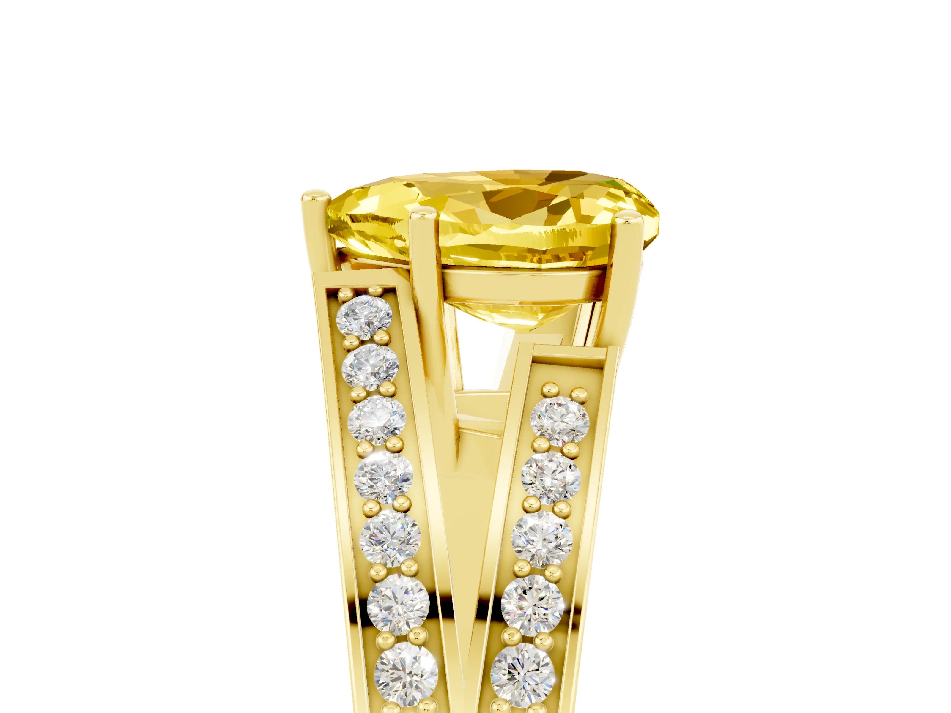 Yellow gold Heart Cut Yellow Sapphire Split Shank Ring with Pavé Band and Four-Prong Setting_5