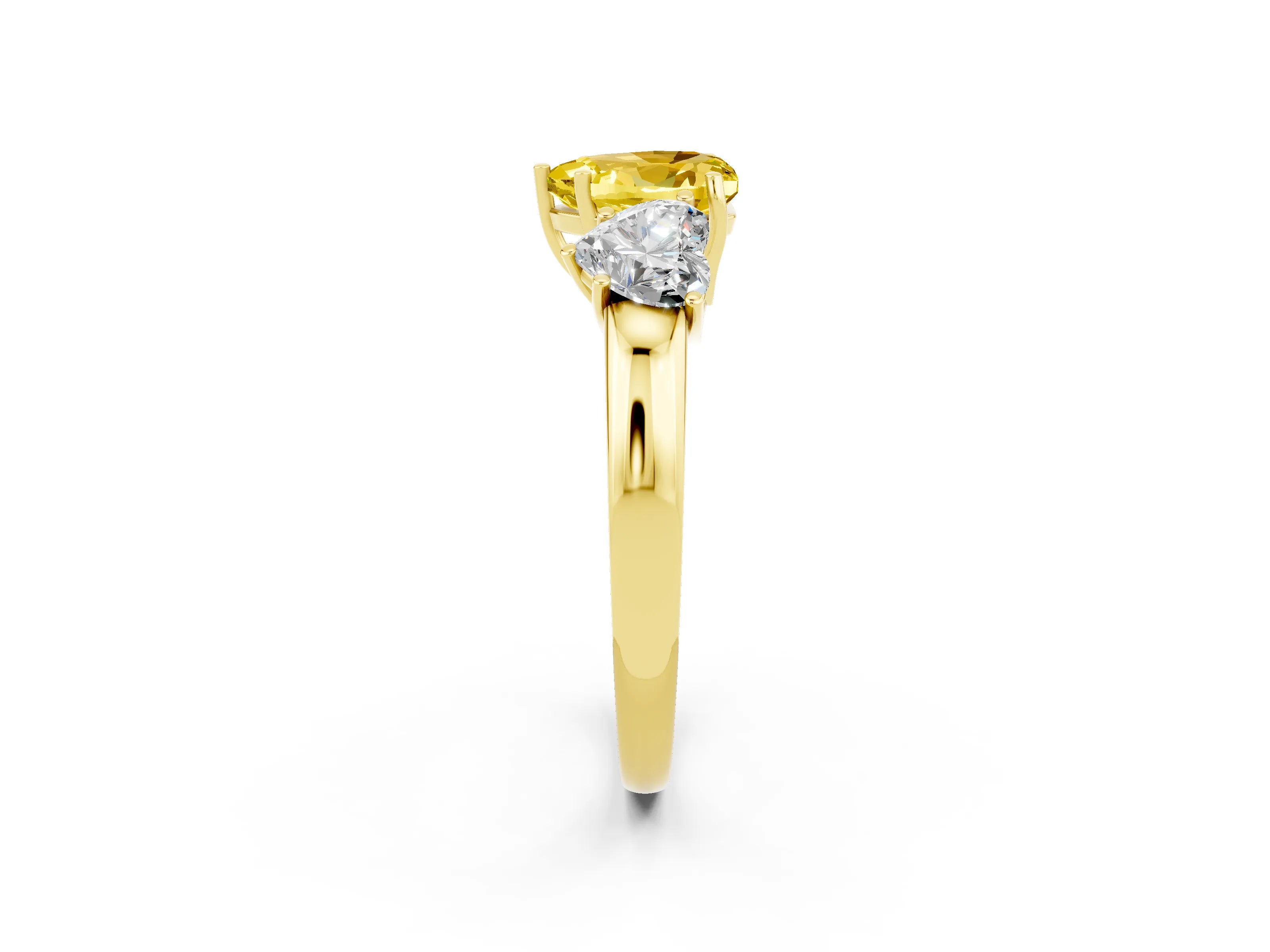 Yellow gold Heart Cut Yellow Sapphire Three-Stone Ring with Four-Prong Setting and Classic Band_2