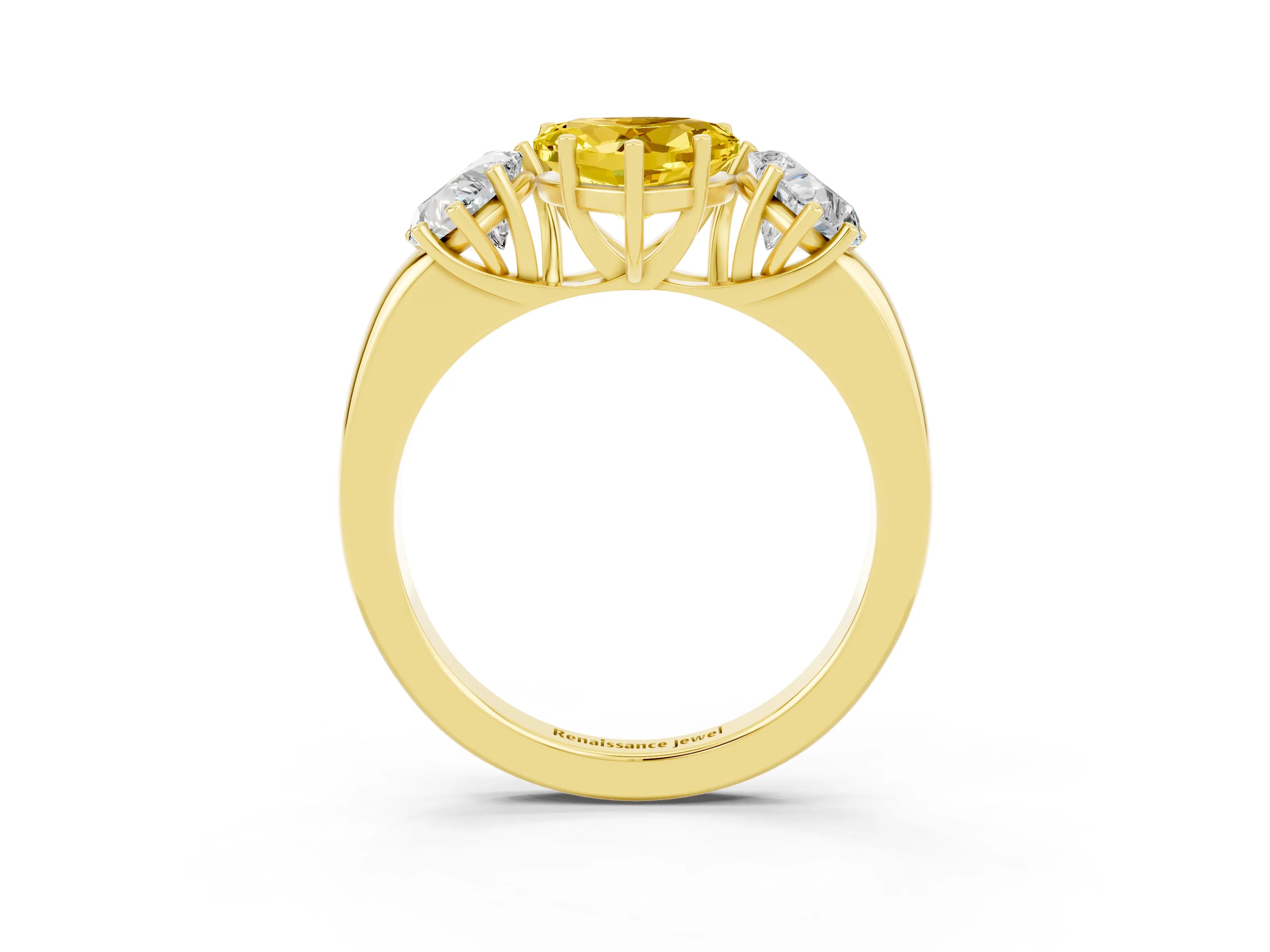 Yellow gold Heart Cut Yellow Sapphire Three-Stone Ring with Four-Prong Setting and Classic Band_3