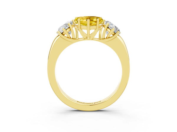Yellow gold Heart Cut Yellow Sapphire Three-Stone Ring with Four-Prong Setting and Classic Band
