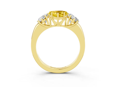 Yellow gold Heart Cut Yellow Sapphire Three-Stone Ring with Four-Prong Setting and Classic Band_3