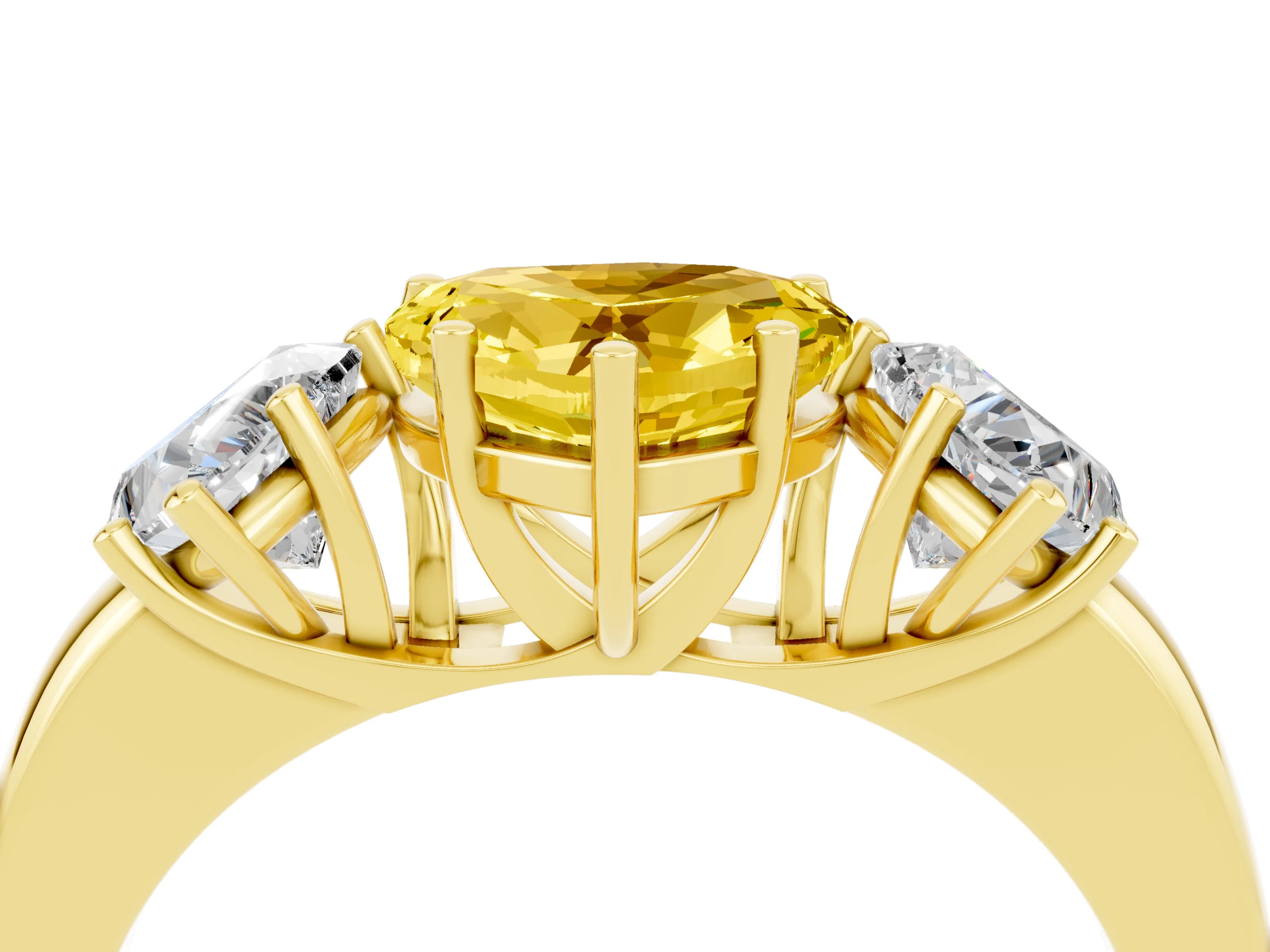 Yellow gold Heart Cut Yellow Sapphire Three-Stone Ring with Four-Prong Setting and Classic Band_4