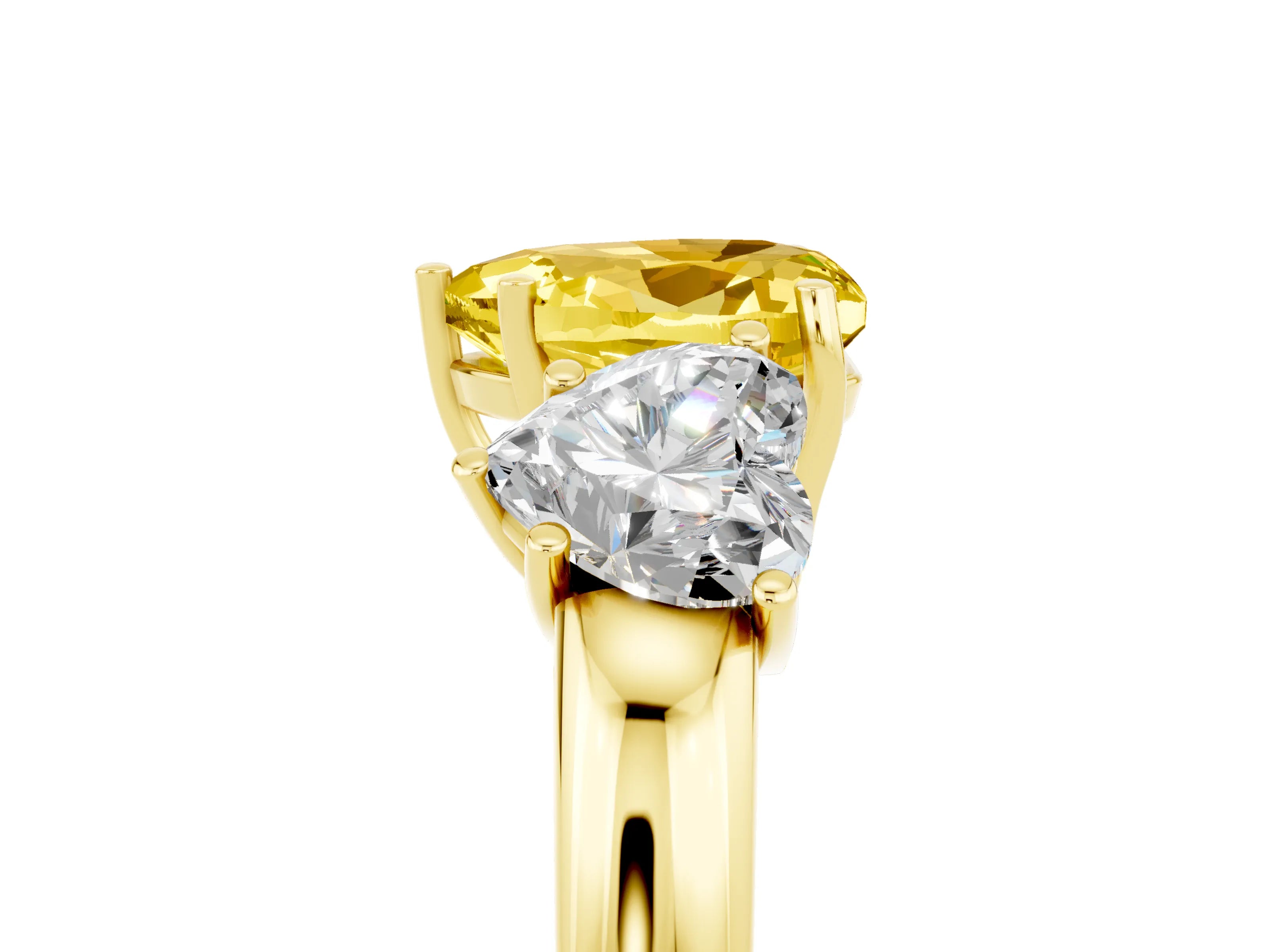 Yellow gold Heart Cut Yellow Sapphire Three-Stone Ring with Four-Prong Setting and Classic Band_5