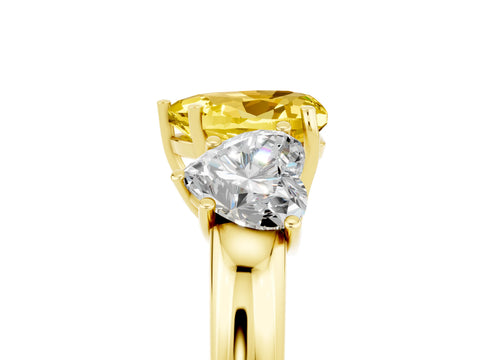 Yellow gold Heart Cut Yellow Sapphire Three-Stone Ring with Four-Prong Setting and Classic Band_5
