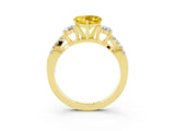 Yellow gold Heart Cut Yellow Sapphire Three-Stone Ring with Pavé Split Shank and Four-Prong Setting_27