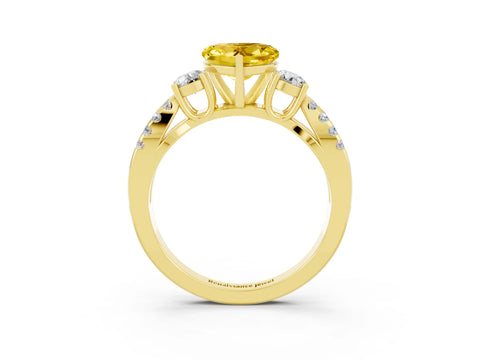 Yellow gold Heart Cut Yellow Sapphire Three-Stone Ring with Pavé Split Shank and Four-Prong Setting_27