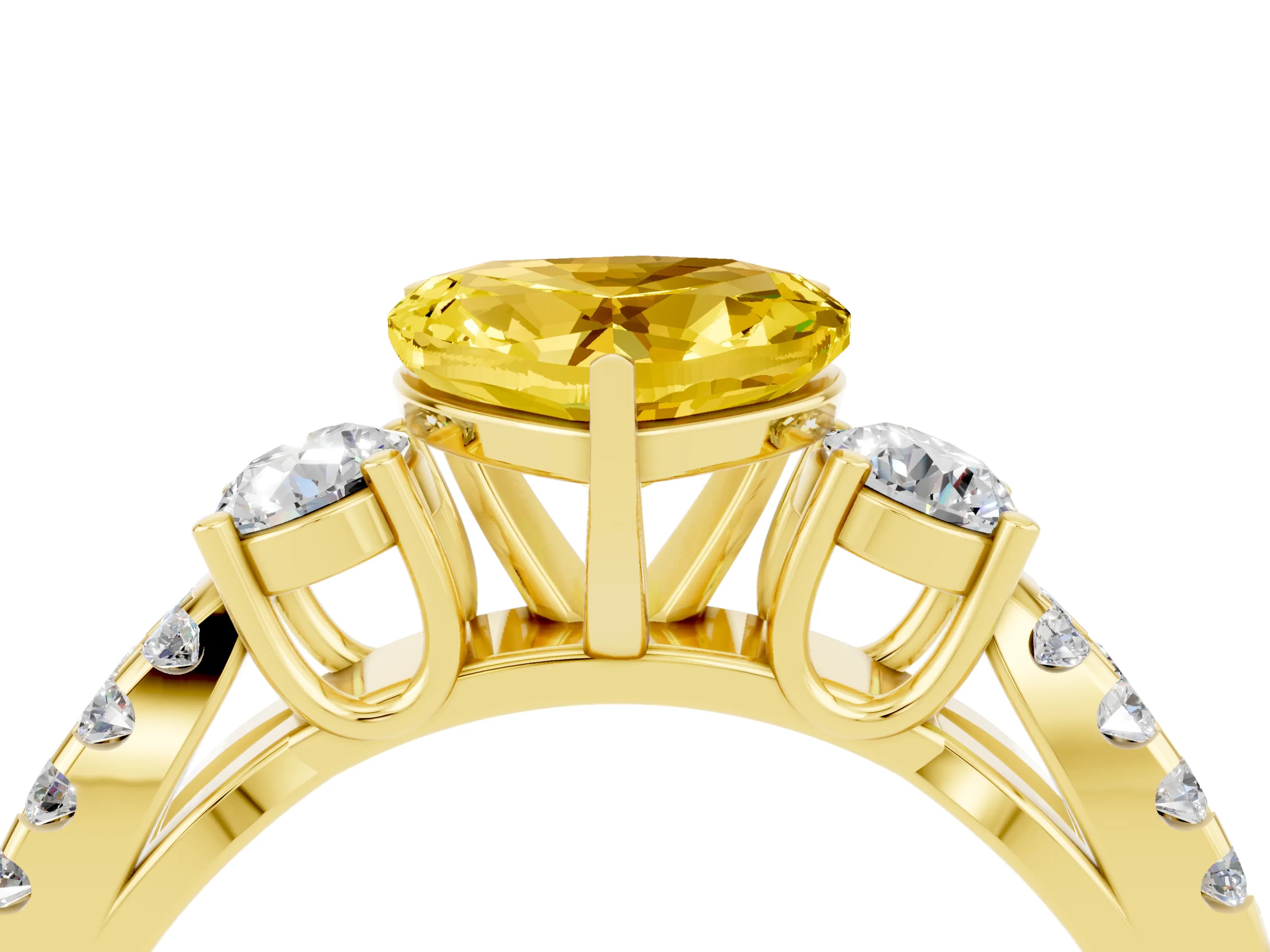 Yellow gold Heart Cut Yellow Sapphire Three-Stone Ring with Pavé Split Shank and Four-Prong Setting_28