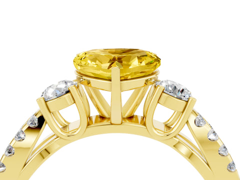 Yellow gold Heart Cut Yellow Sapphire Three-Stone Ring with Pavé Split Shank and Four-Prong Setting_28