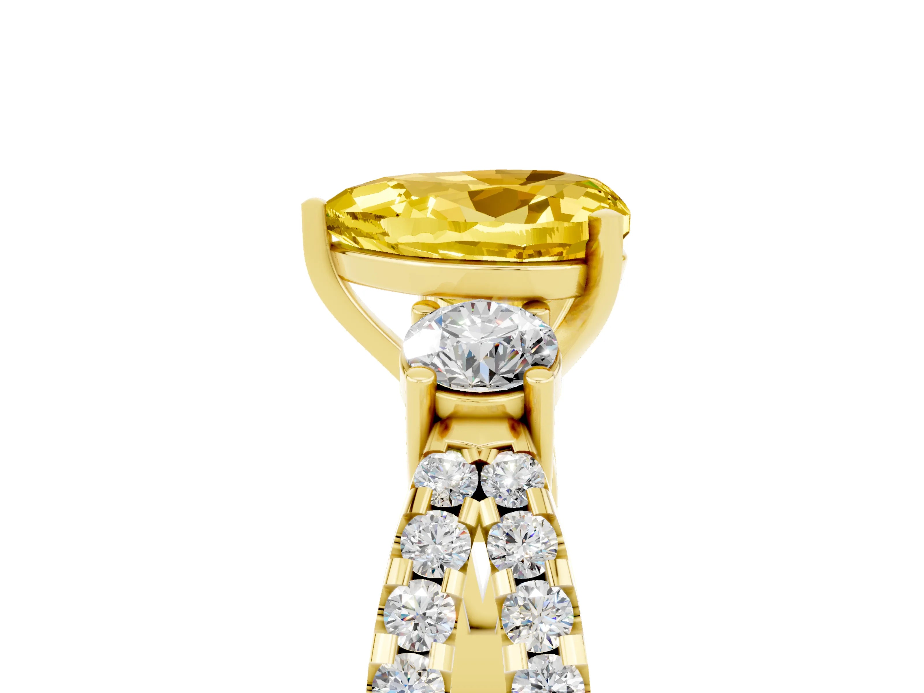 Yellow gold Heart Cut Yellow Sapphire Three-Stone Ring with Pavé Split Shank and Four-Prong Setting_29