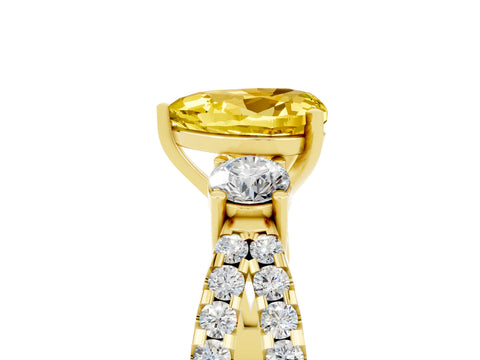 Yellow gold Heart Cut Yellow Sapphire Three-Stone Ring with Pavé Split Shank and Four-Prong Setting_29