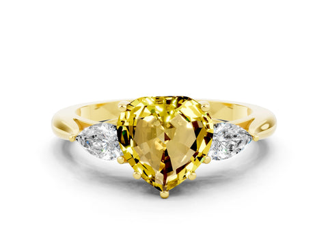 Yellow gold Heart Cut Yellow Sapphire Three-Stone Ring with Pear Side Stones and Four-Prong Setting_12