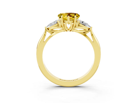 Yellow gold Heart Cut Yellow Sapphire Three-Stone Ring with Pear Side Stones and Four-Prong Setting_15