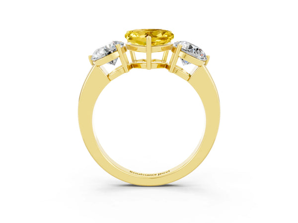 Yellow gold Heart Cut Yellow Sapphire Three-Stone Ring with Prong Setting and Classic Band
