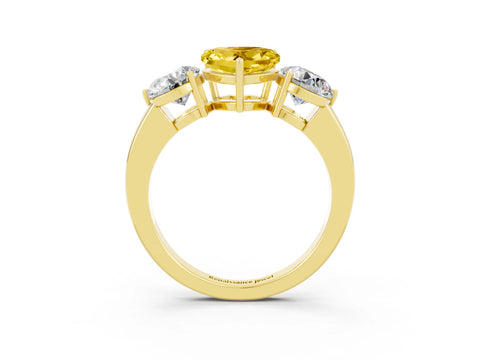 Yellow gold Heart Cut Yellow Sapphire Three-Stone Ring with Prong Setting and Classic Band_3