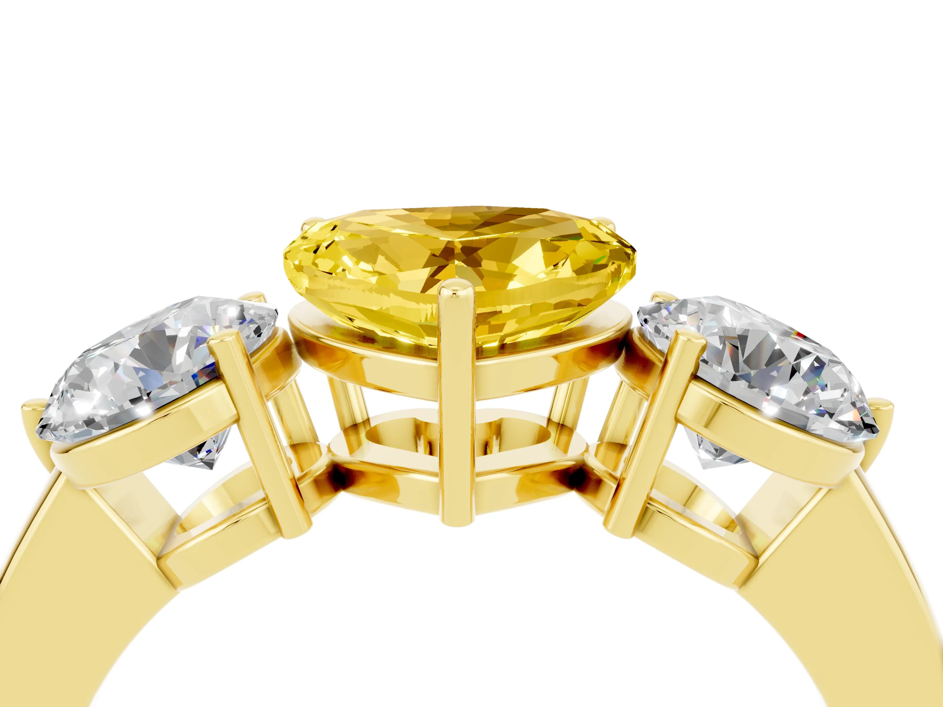 Yellow gold Heart Cut Yellow Sapphire Three-Stone Ring with Prong Setting and Classic Band_4
