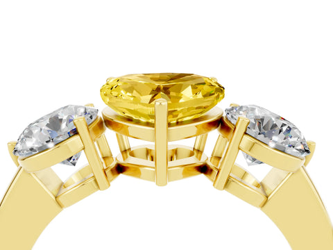 Yellow gold Heart Cut Yellow Sapphire Three-Stone Ring with Prong Setting and Classic Band_4