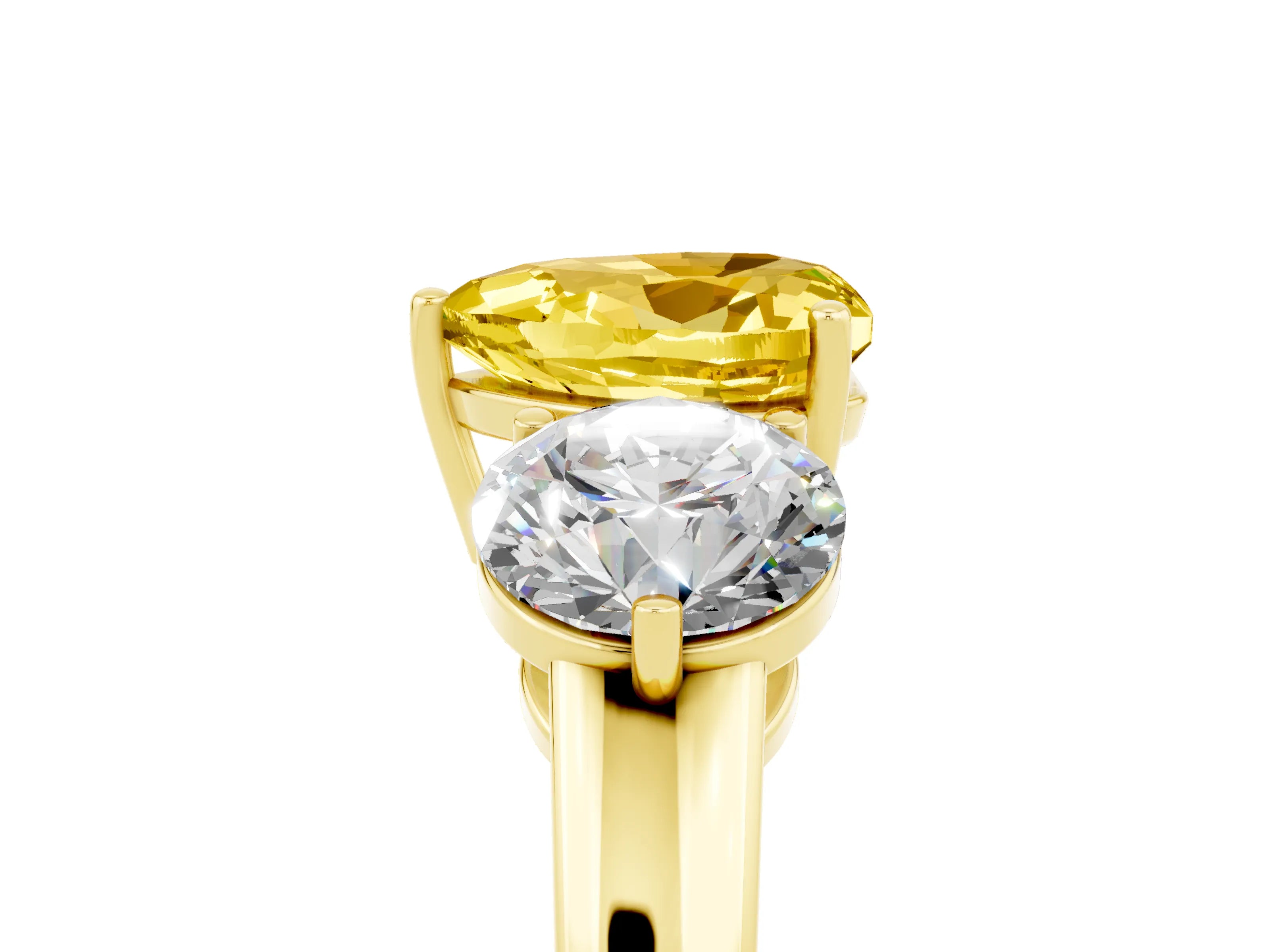 Yellow gold Heart Cut Yellow Sapphire Three-Stone Ring with Prong Setting and Classic Band_5