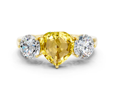 Yellow gold Heart Cut Yellow Sapphire Three-Stone Ring with Prong Setting and Classic Band