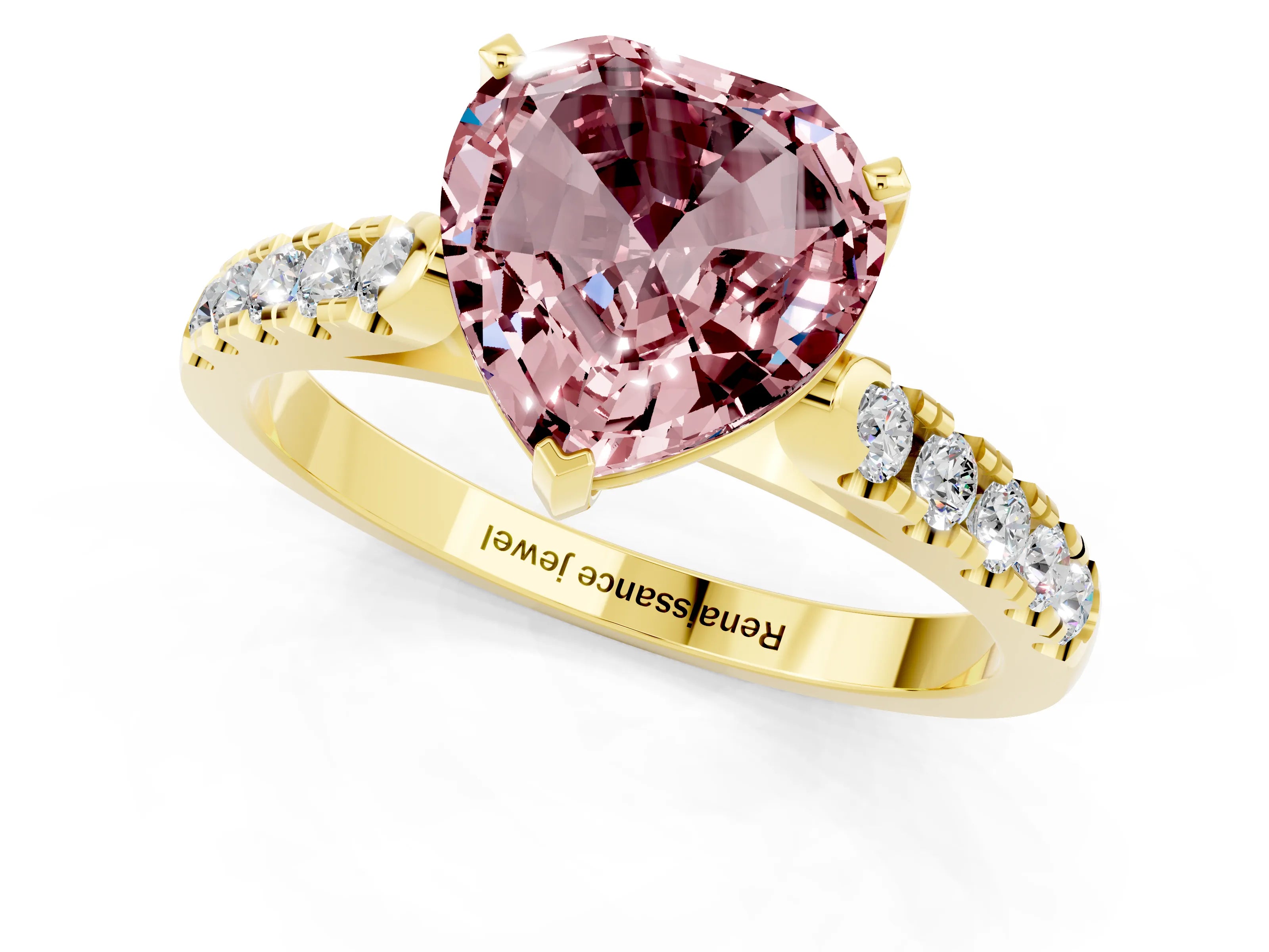 Yellow gold Heart Cut {stone} Solitaire Ring with Pavé Band and Four Prong Setting_1