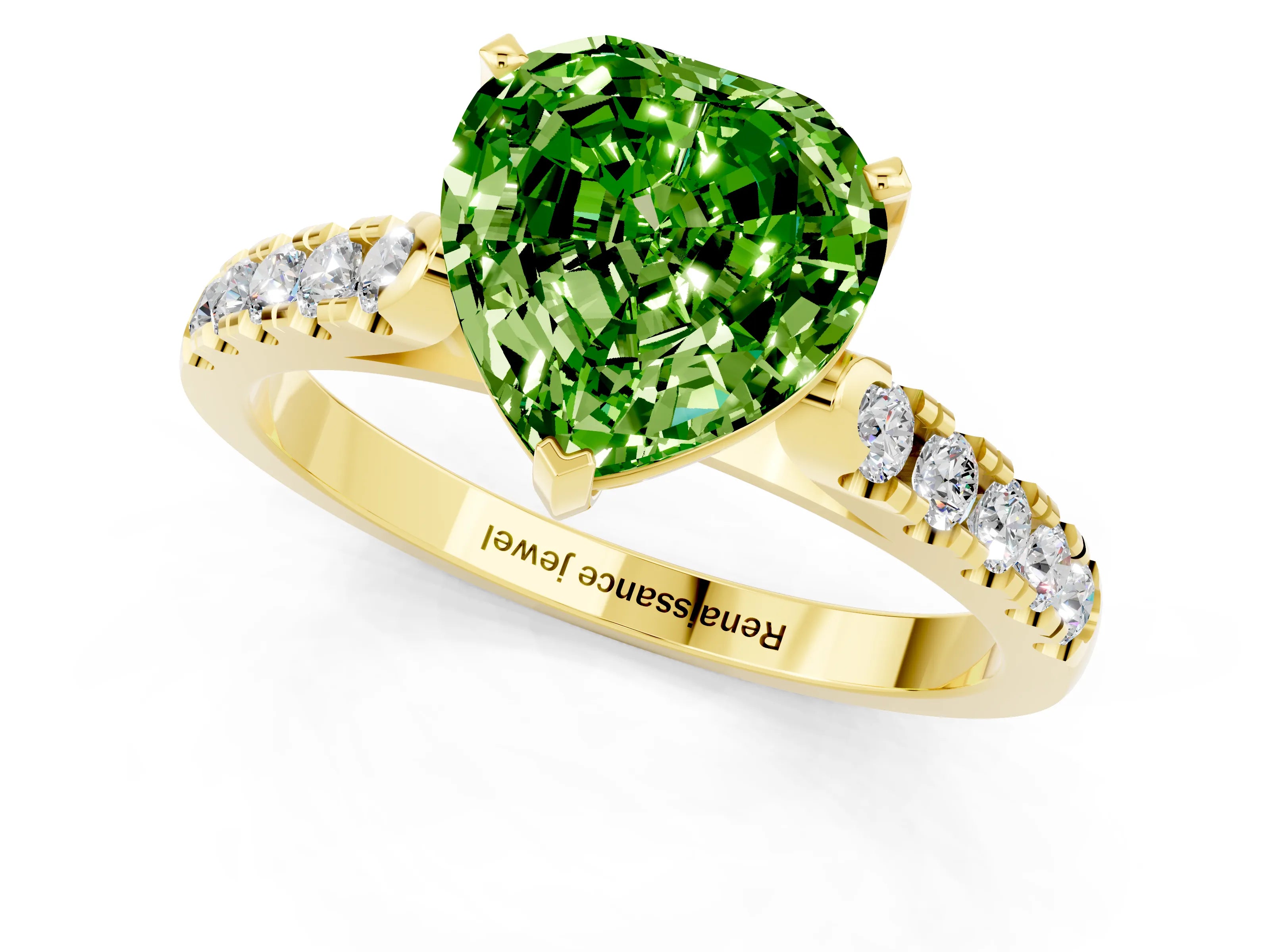 Yellow gold Heart Cut {stone} Solitaire Ring with Pavé Band and Four Prong Setting_1