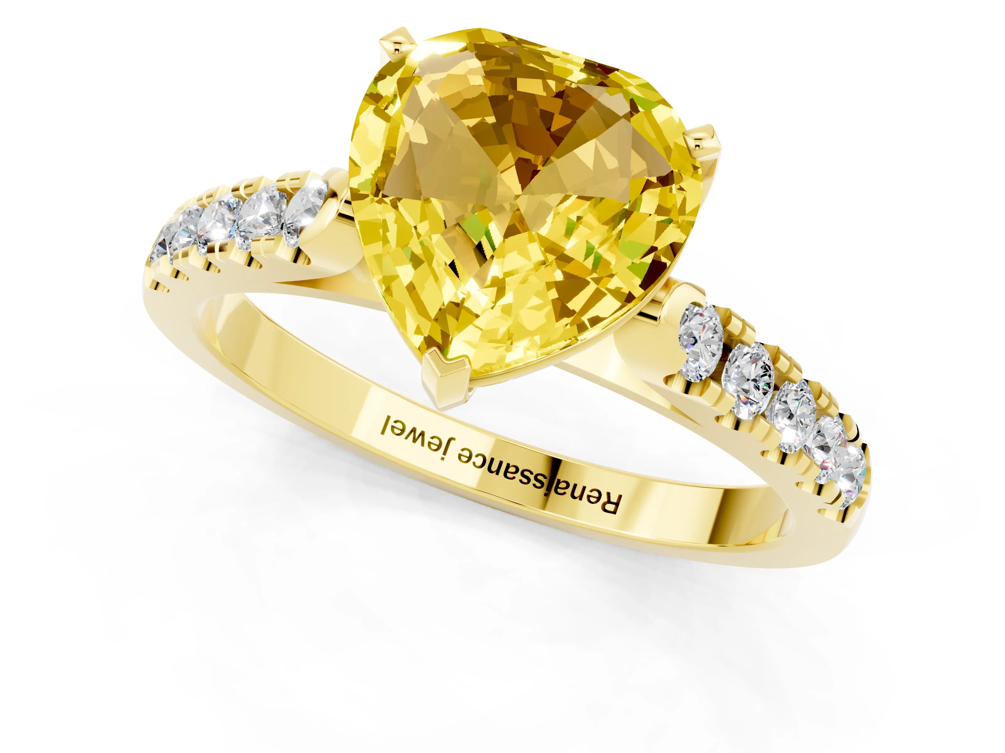 Yellow gold Heart Cut {stone} Solitaire Ring with Pavé Band and Four Prong Setting_1