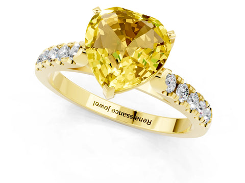 Yellow gold Heart Cut {stone} Solitaire Ring with Pavé Band and Four Prong Setting_1
