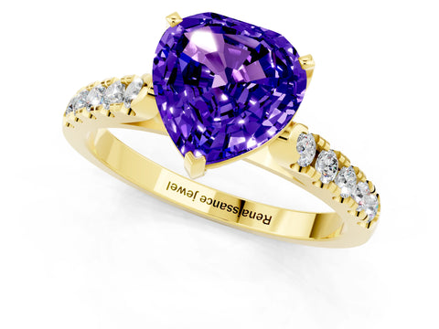 Yellow gold Heart Cut {stone} Solitaire Ring with Pavé Band and Four Prong Setting_1