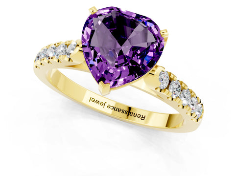 Yellow gold Heart Cut {stone} Solitaire Ring with Pavé Band and Four Prong Setting_1