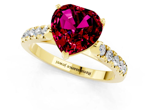 Yellow gold Heart Cut {stone} Solitaire Ring with Pavé Band and Four Prong Setting_1