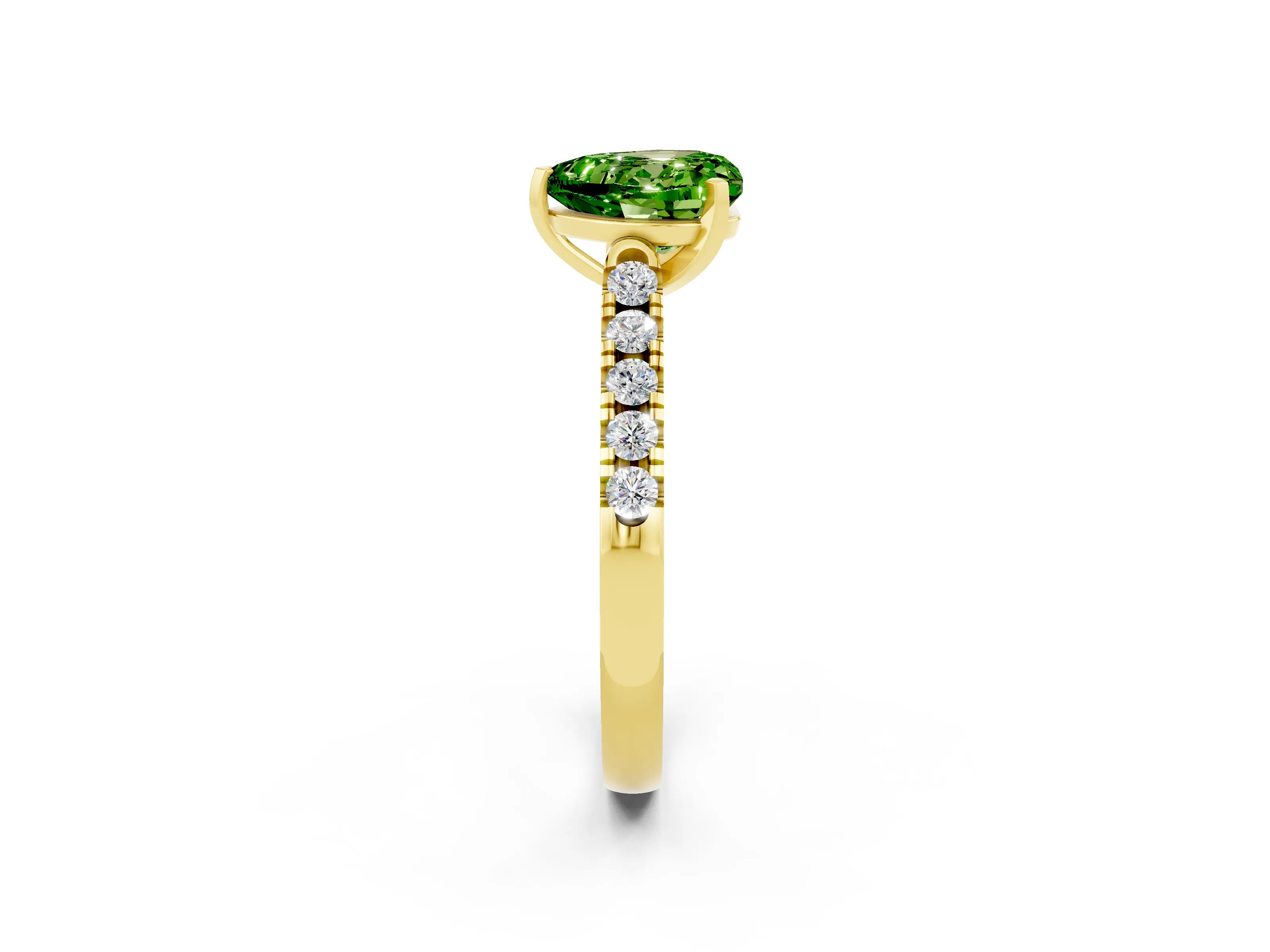 Yellow gold Heart Cut {stone} Solitaire Ring with Pavé Band and Four Prong Setting_2
