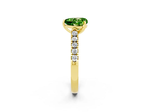 Yellow gold Heart Cut {stone} Solitaire Ring with Pavé Band and Four Prong Setting_2