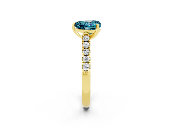 Yellow gold Heart Cut Blue Topaz Pavé Band Solitaire Ring with Prong Setting