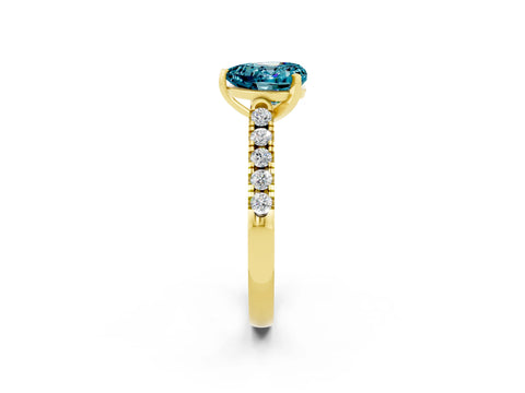 Yellow gold Heart Cut {stone} Solitaire Ring with Pavé Band and Four Prong Setting_2