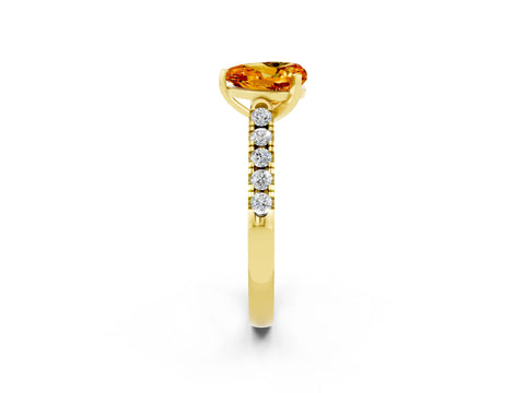 Yellow gold Heart Cut {stone} Solitaire Ring with Pavé Band and Four Prong Setting_2