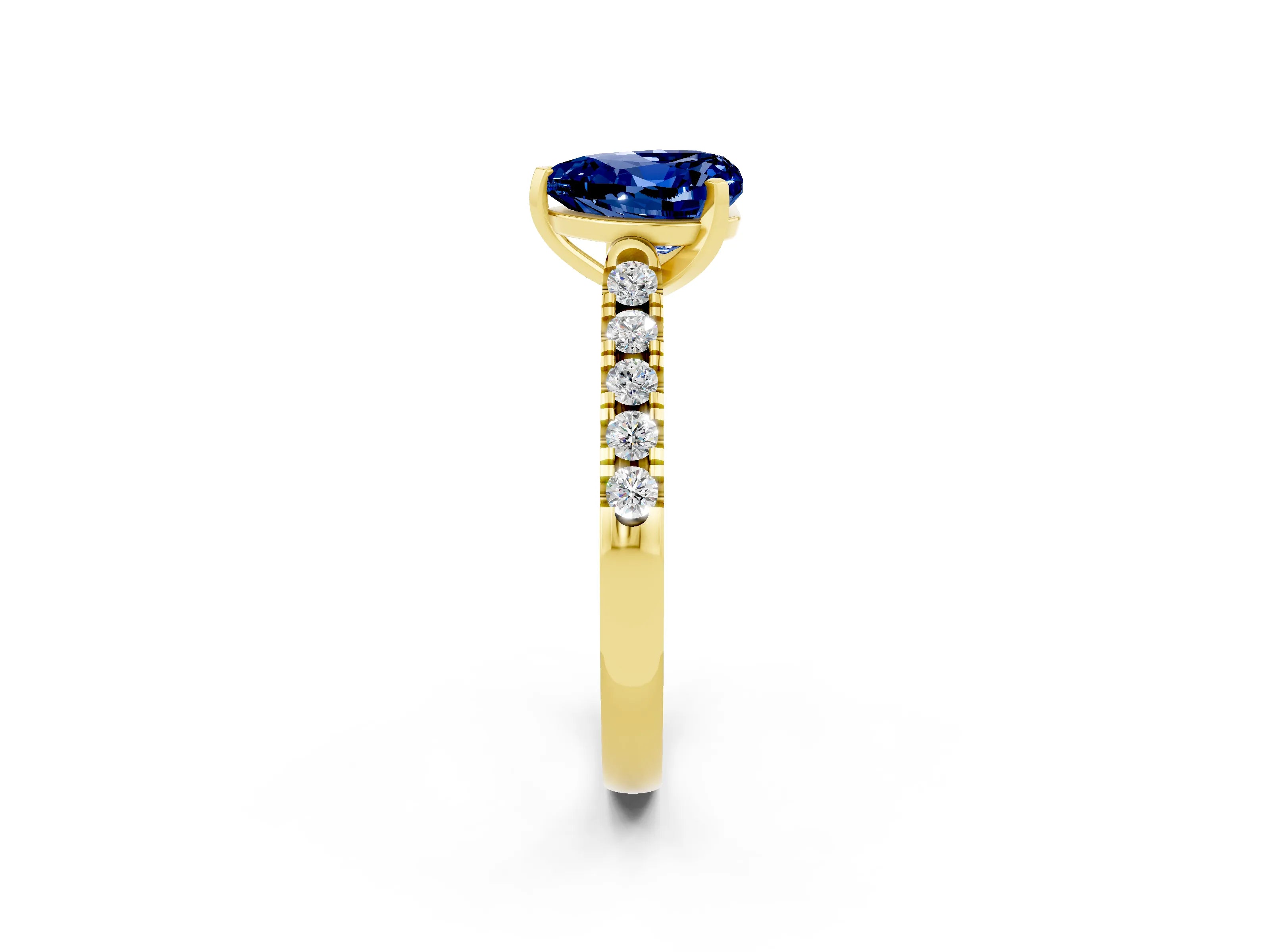 Yellow gold Heart Cut {stone} Solitaire Ring with Pavé Band and Four Prong Setting_2